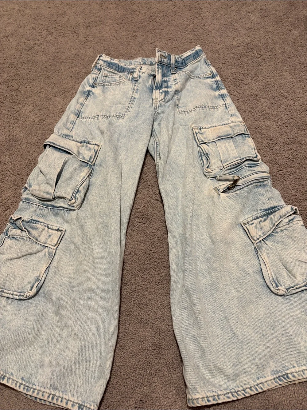 Light Wash Cargo Wide-Leg Jeans - kids gap